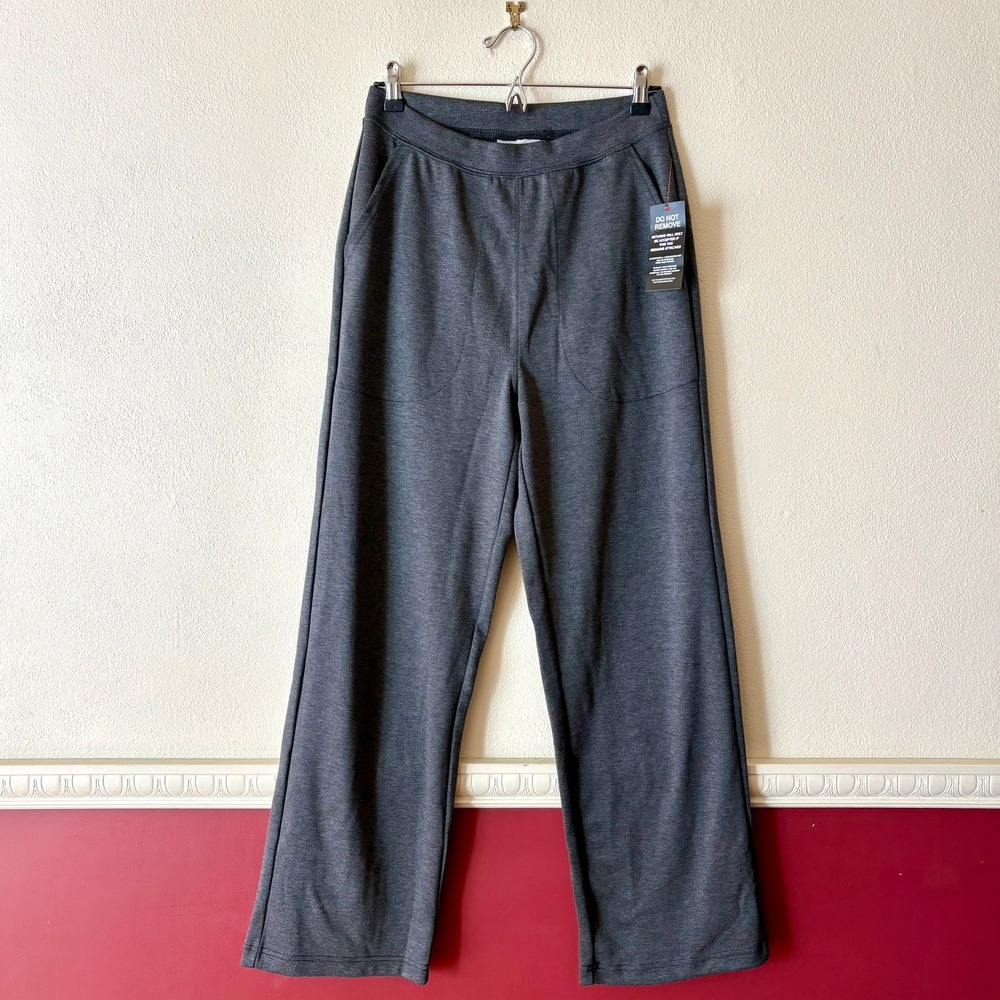 NEW Woman Within Charcoal Gray Wide Leg Pull On Pants 12W Pocket Stretch Comfort